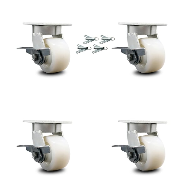 4 Inch Kingpinless Nylon Wheel Swivel Caster Set with Brakes and Swivel Locks